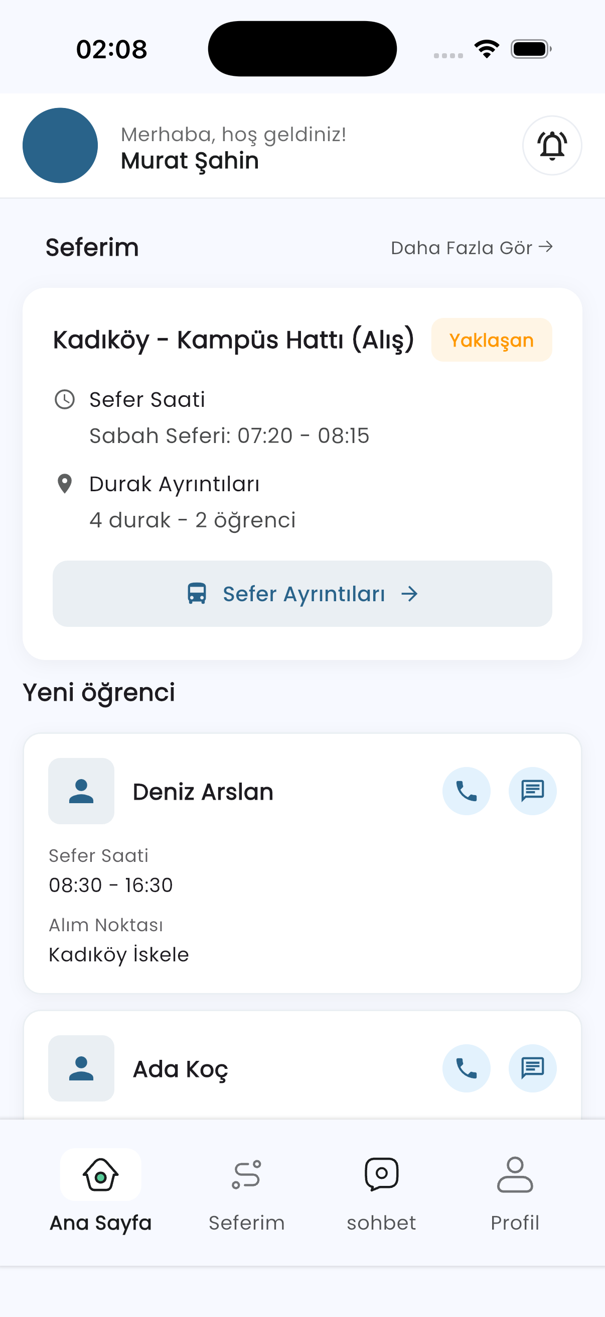 Mentora öğretmen personel uygulaması ana ekranı