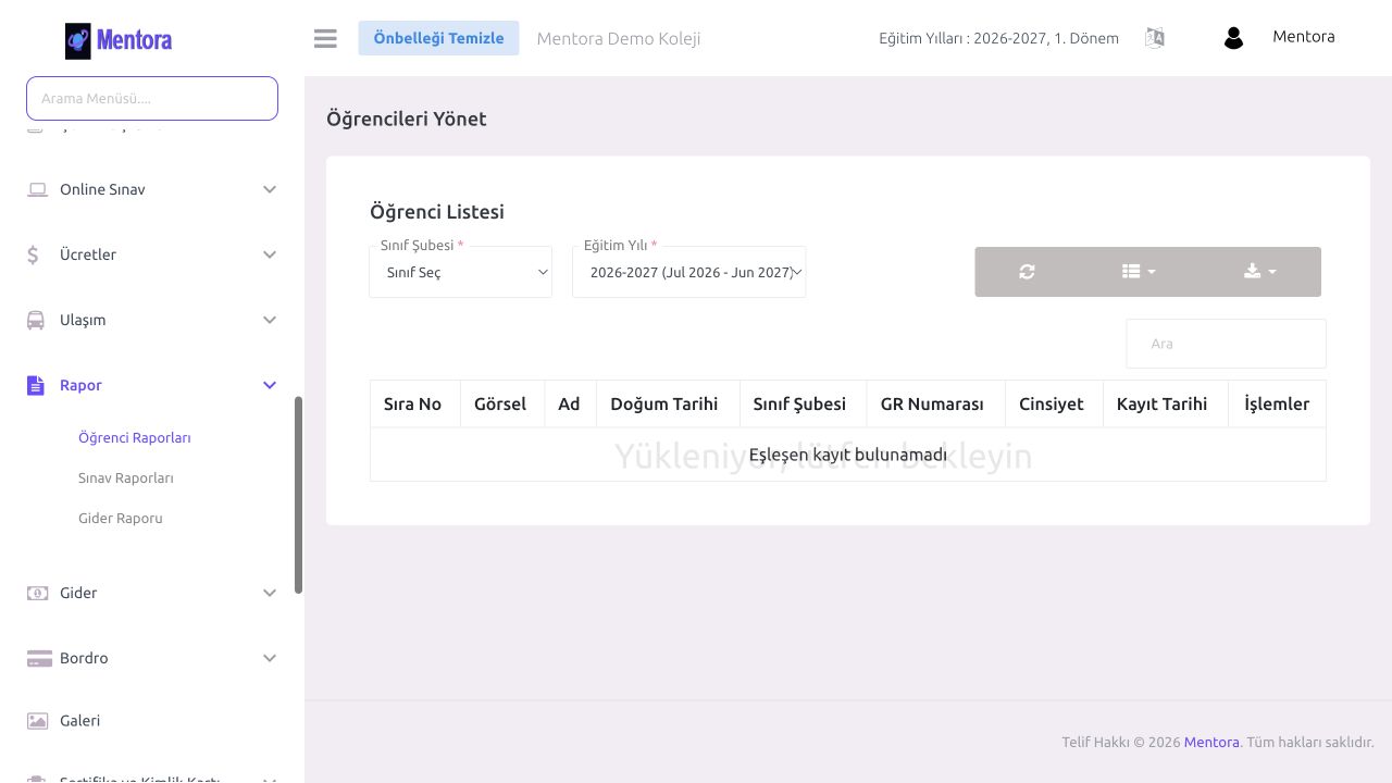 Mentora öğrenci raporları