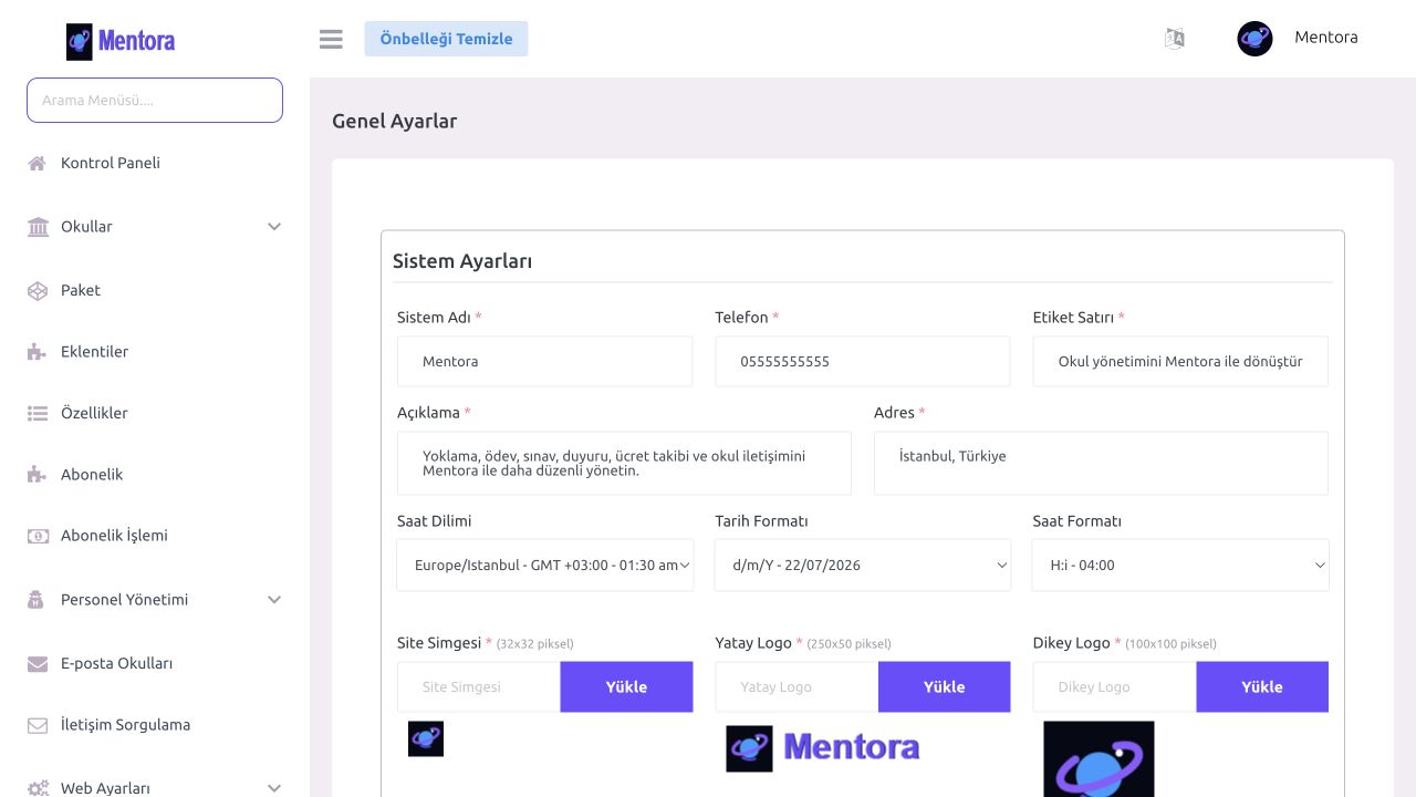 Mentora sistem ayarları